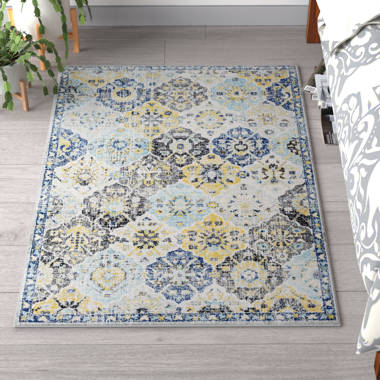 Mistana™ Hillsby Machine Woven Oriental Blue/Yellow/Gray